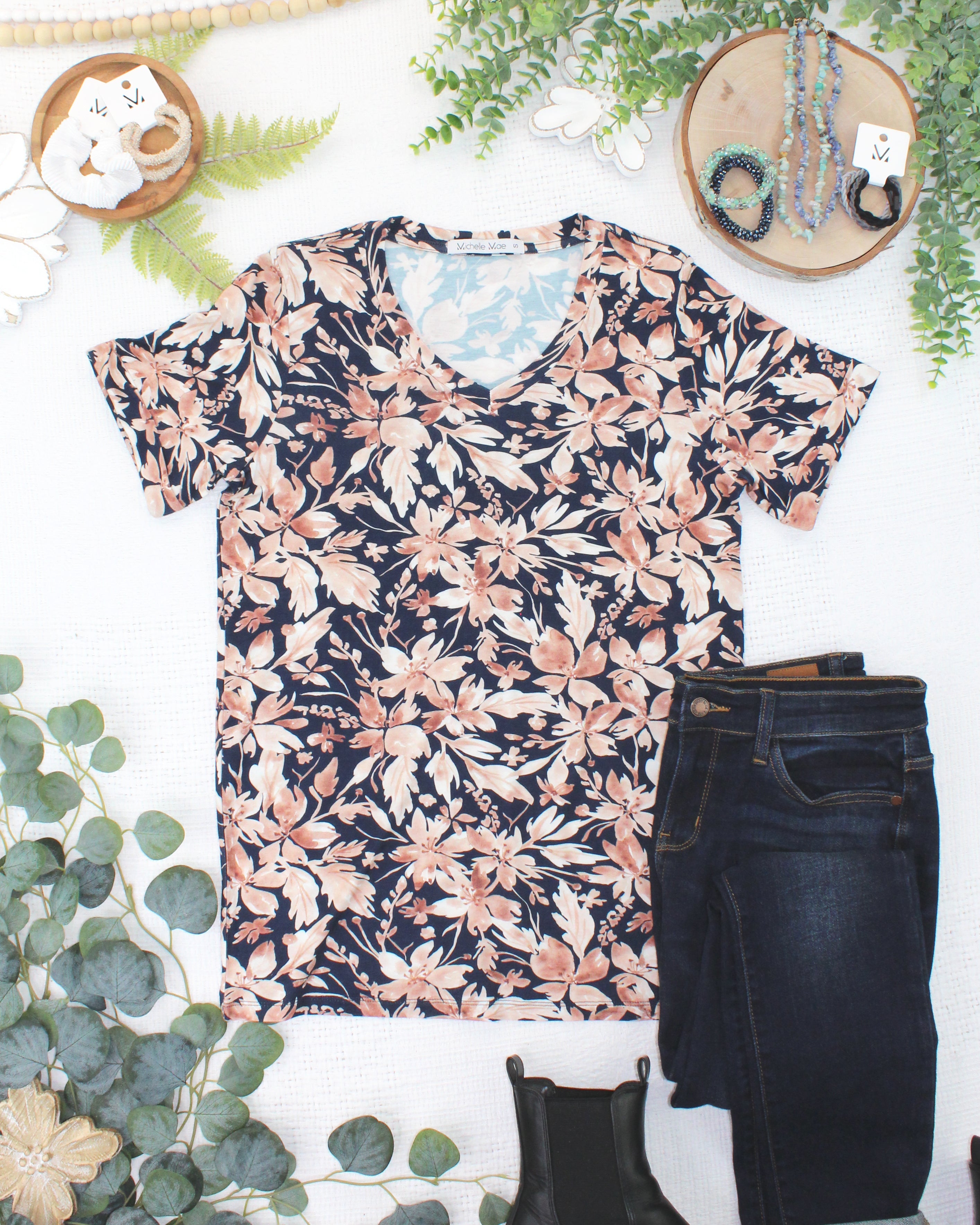 Sophie Top - Navy Autumn Petals