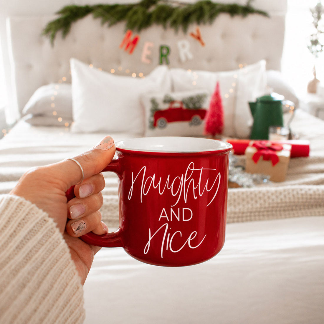 Red Christmas mug with Naughty and Nice saying
Green Christmas mug with Naughty and Nice saying
Naughty and Nice red ceramic mug
Naughty and Nice green ceramic mug
Red and green Christmas mug with Naughty and Nice quote
Funny red and green Christmas mug
Christmas mug available in red or green
Holiday ceramic mug in red or green
Classic Christmas color mug with funny saying