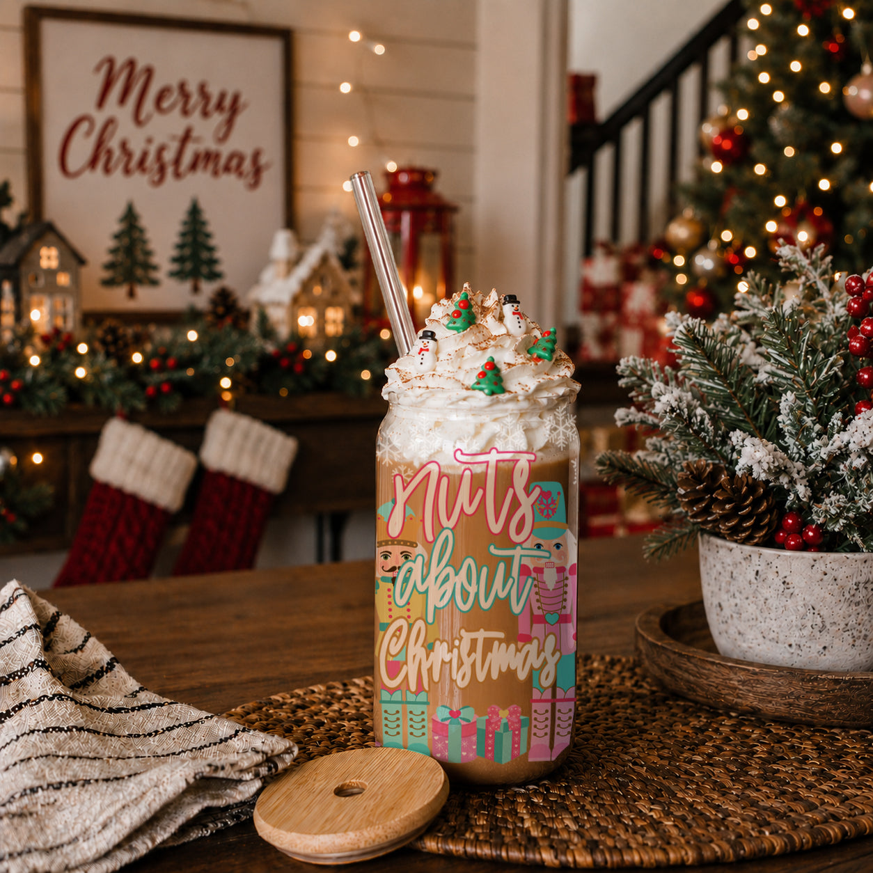 Pastel Christmas Decorations
Pastel Christmas Cups for Coffee
Pastel Colors for Christmas
Small business libbey christmas glassware resale Resale christmas glass cup with lid
Wholesale Nuts about Christmas Glass Can Cup with Straw