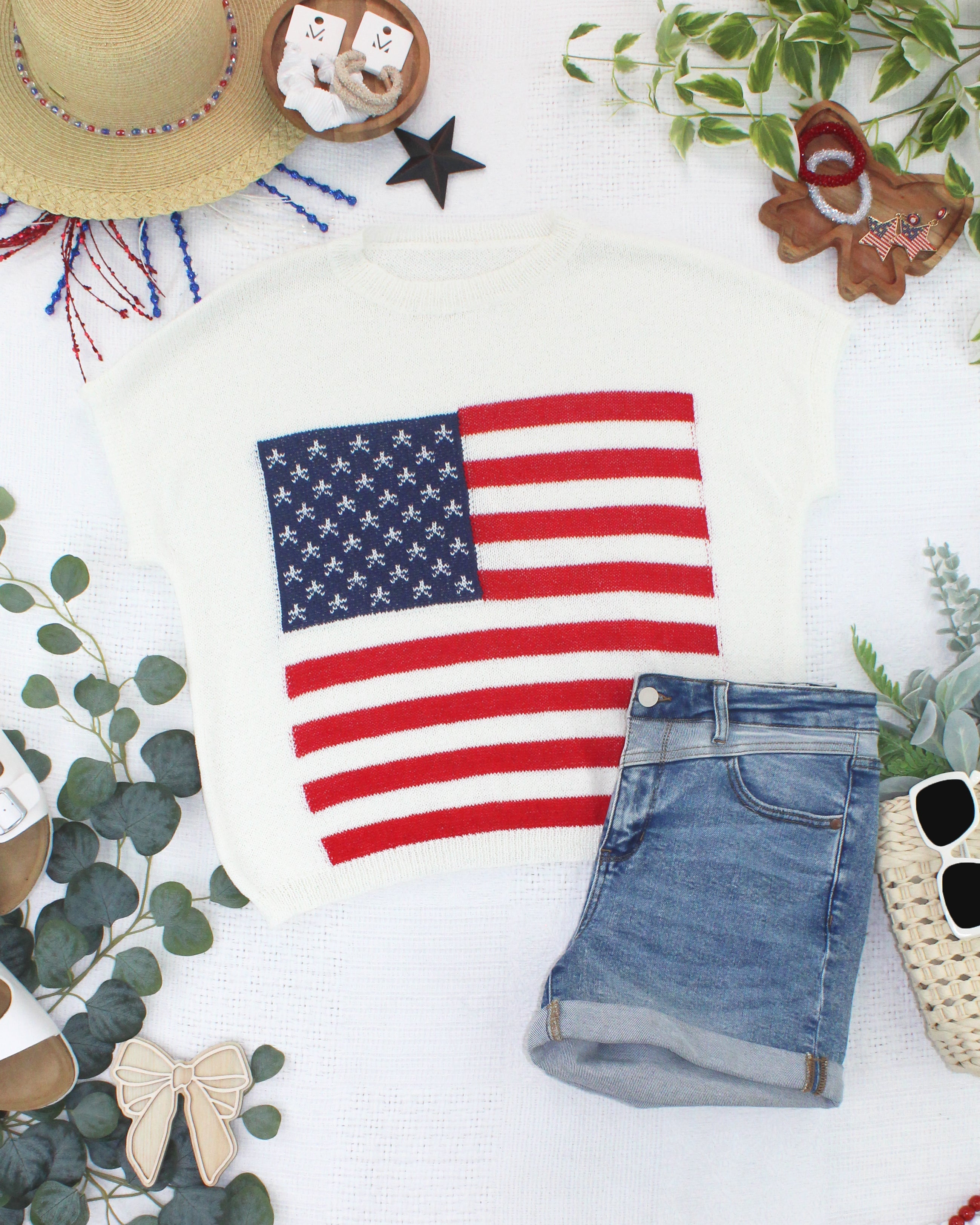 American Flag Open Knit Top