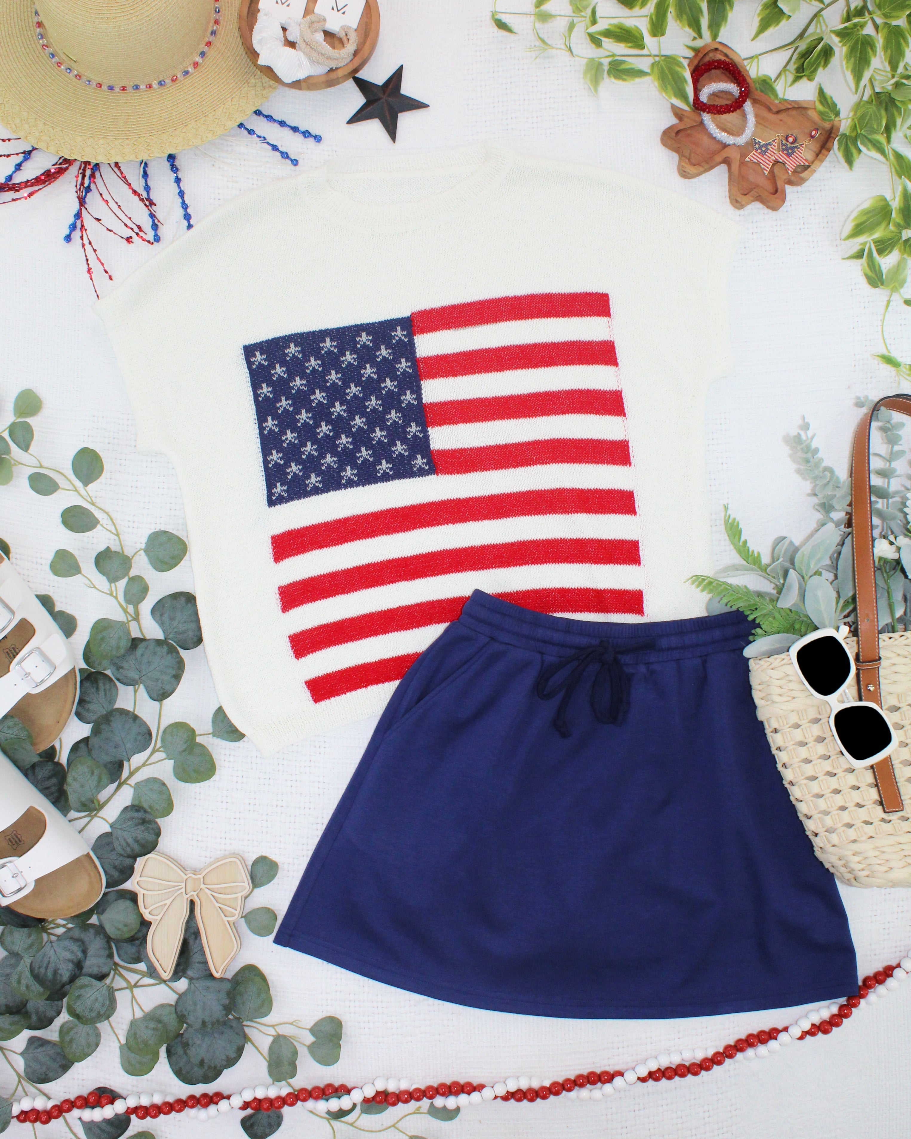 American Flag Open Knit Top