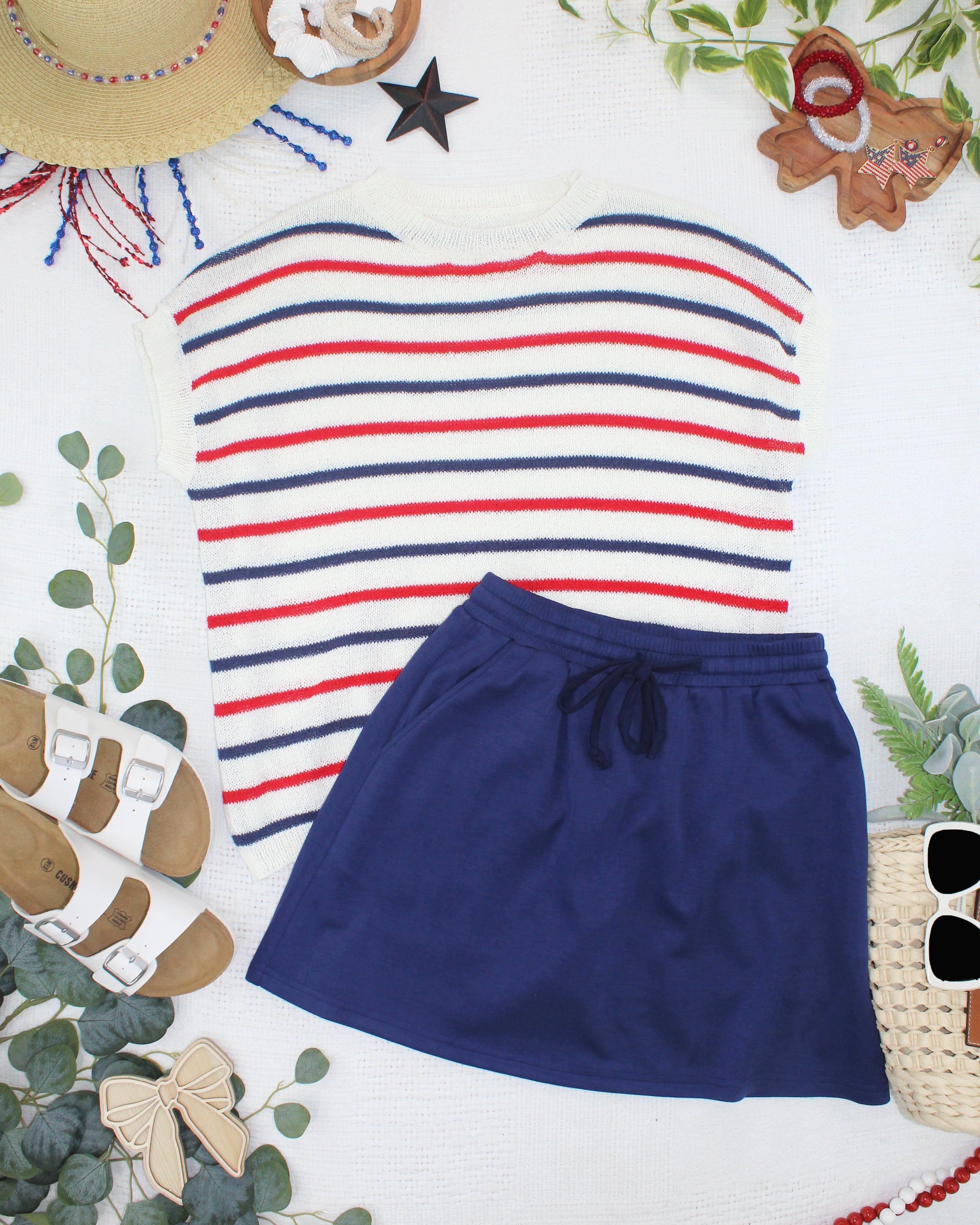 Red, White, and Blue Stripes Open Knit Top