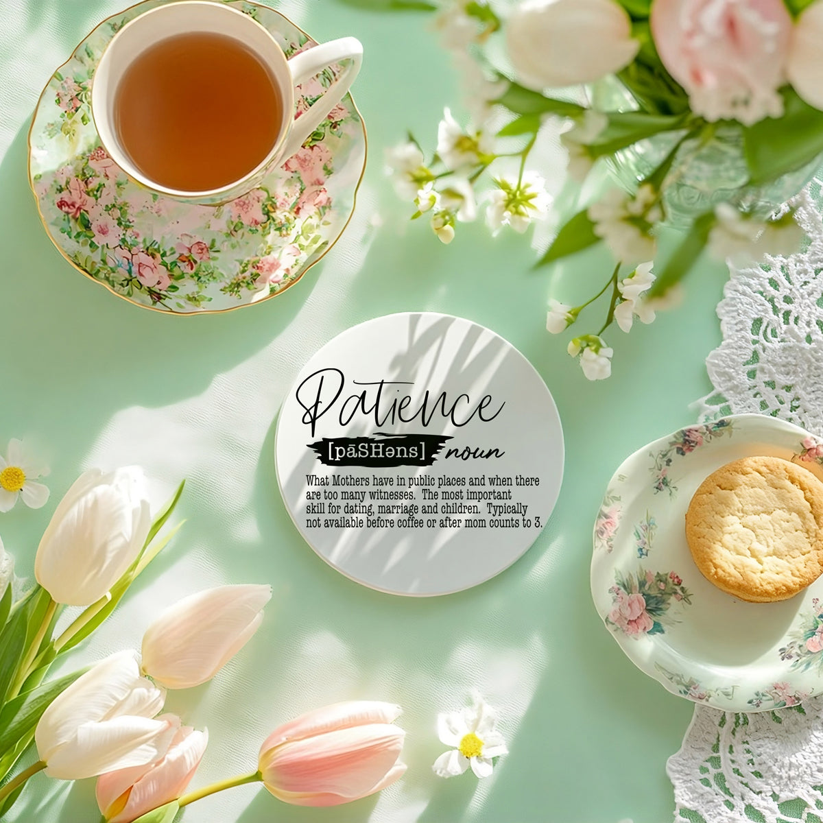 Patience definition coaster for parents
Premium quality definition coasters with cork protection
Durable ceramic coasters with humorous definitions
