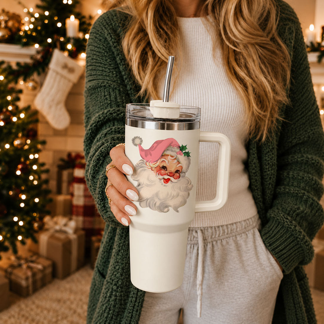 Pink Santa Face tumbler