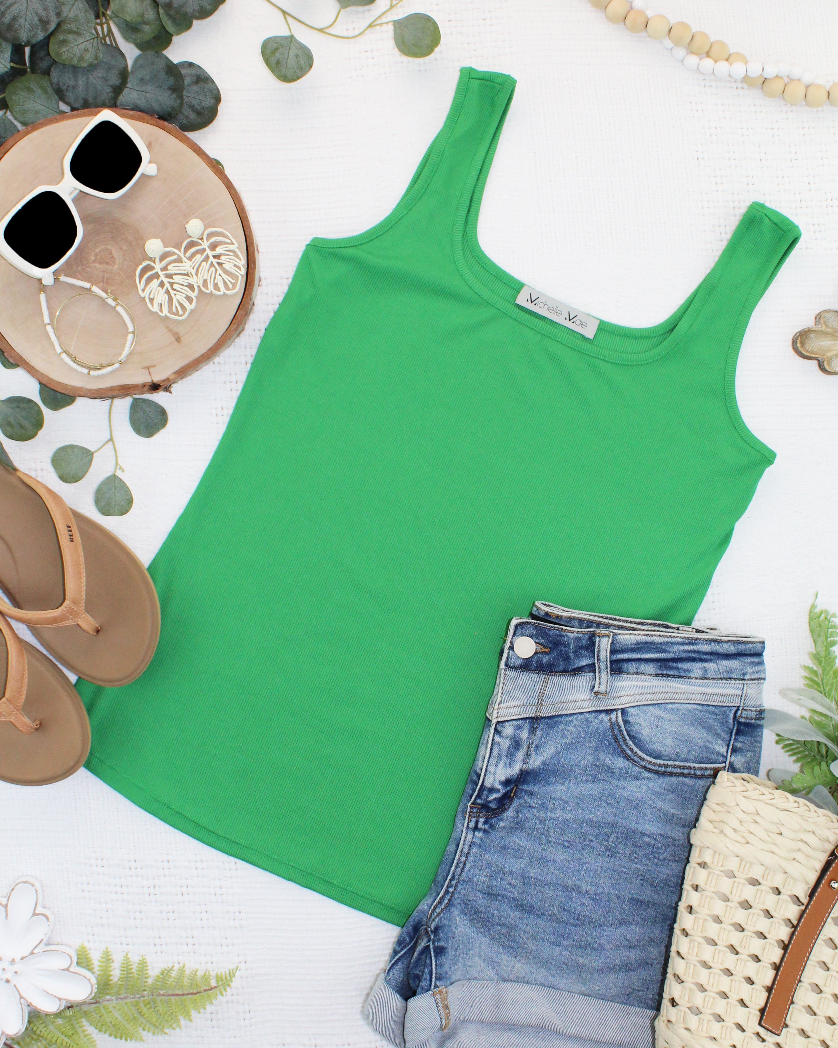 Rachel Ribbed Tank - Kelly Green