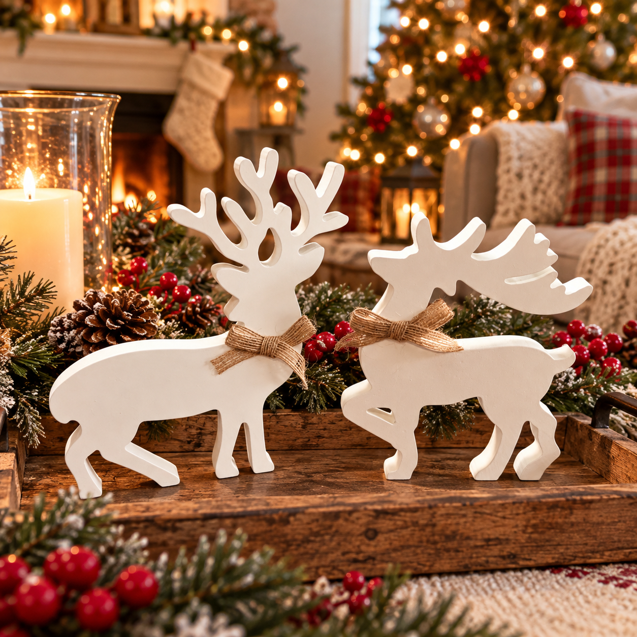 white wooden Christmas deer set
Christmas deer tabletop decoration set
rustic wooden Christmas reindeer set