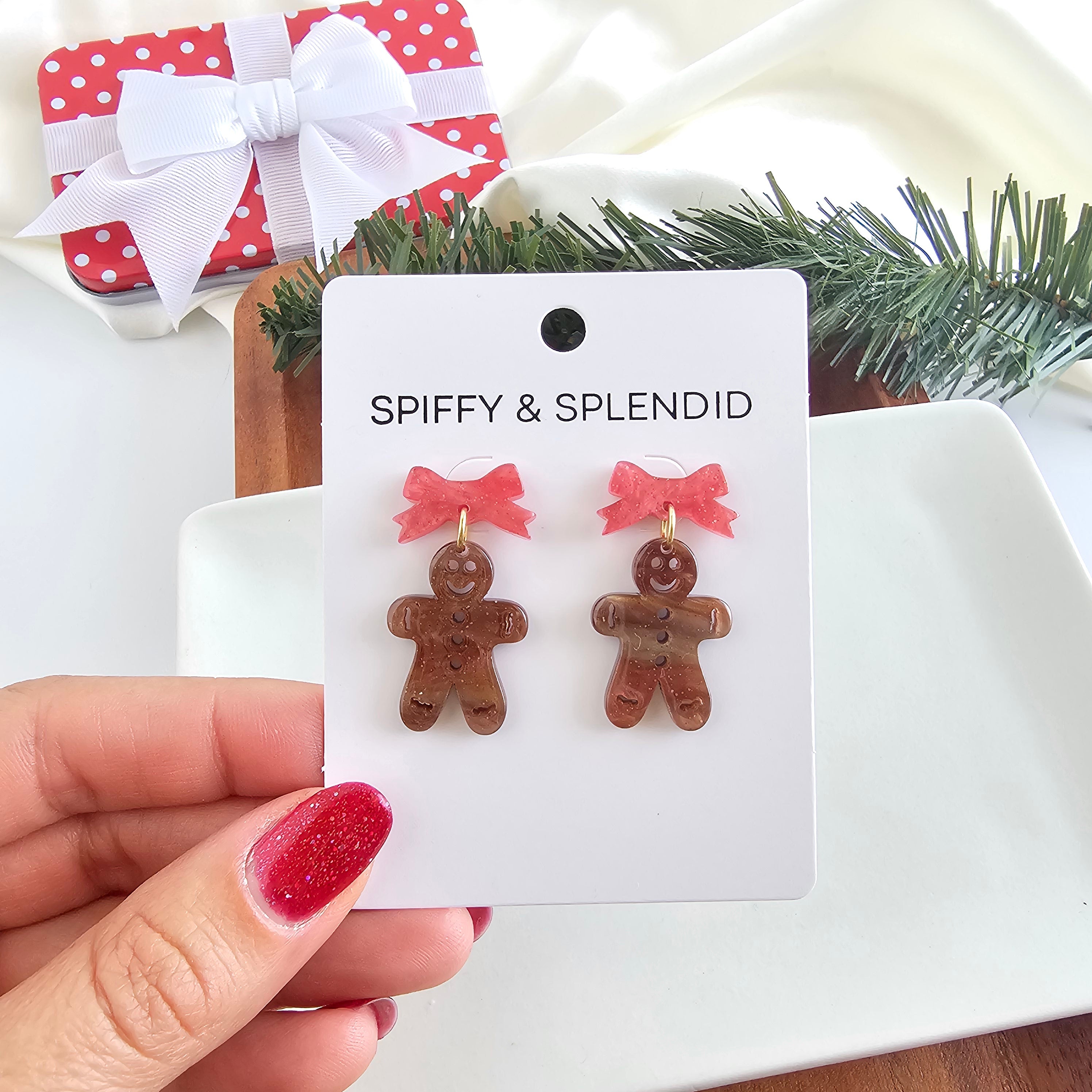 Bow Gingerbread Earrings - Red Shimmer