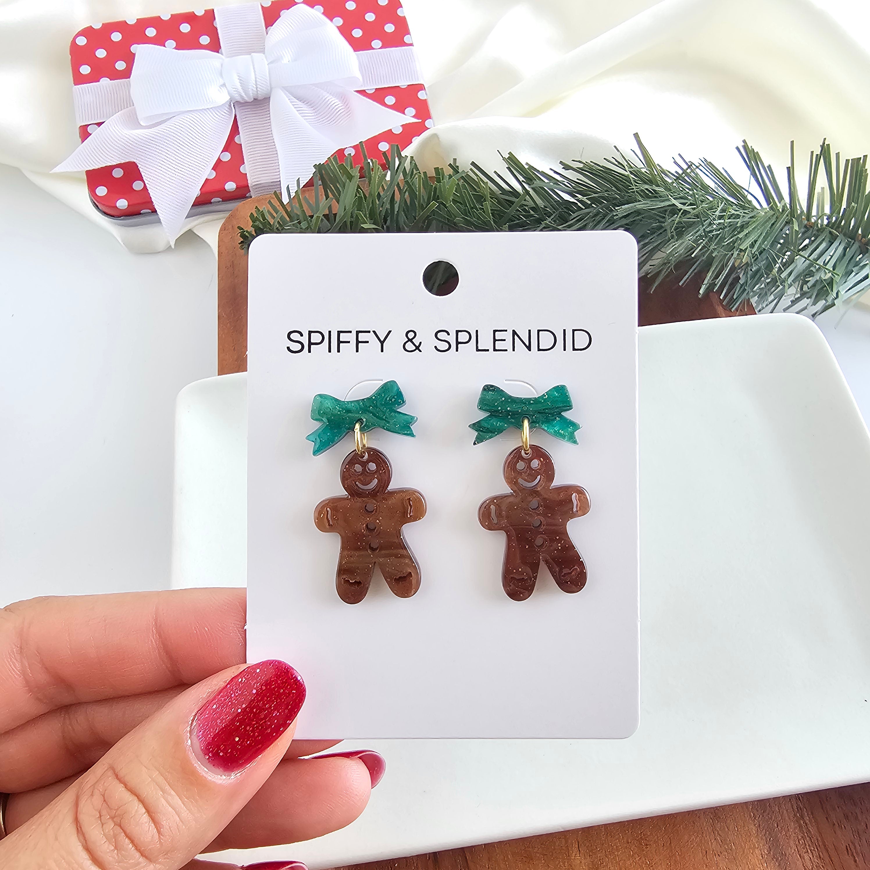Bow Gingerbread Earrings - Green Shimmer