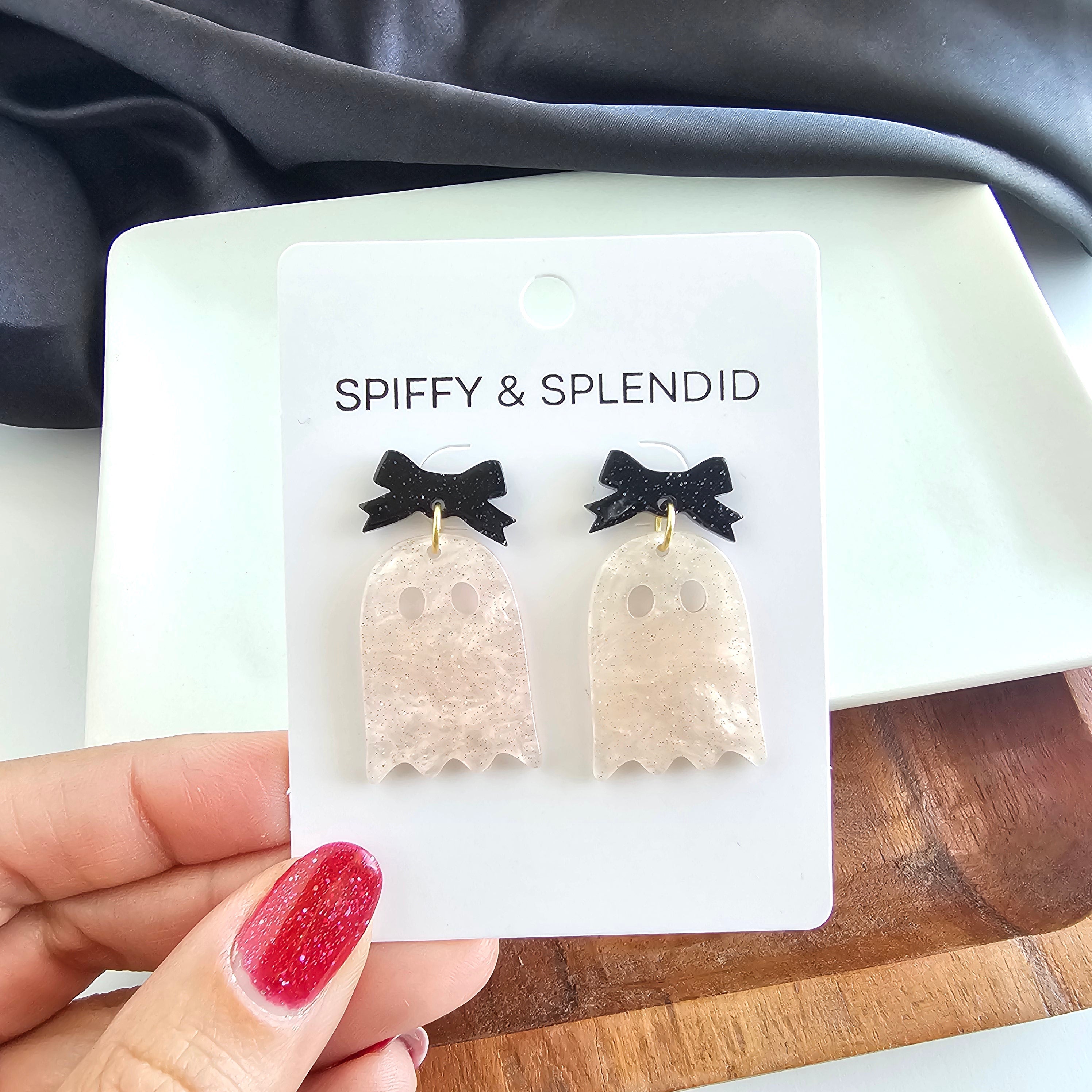 Bow Ghost Earrings - Light Pink Shimmer