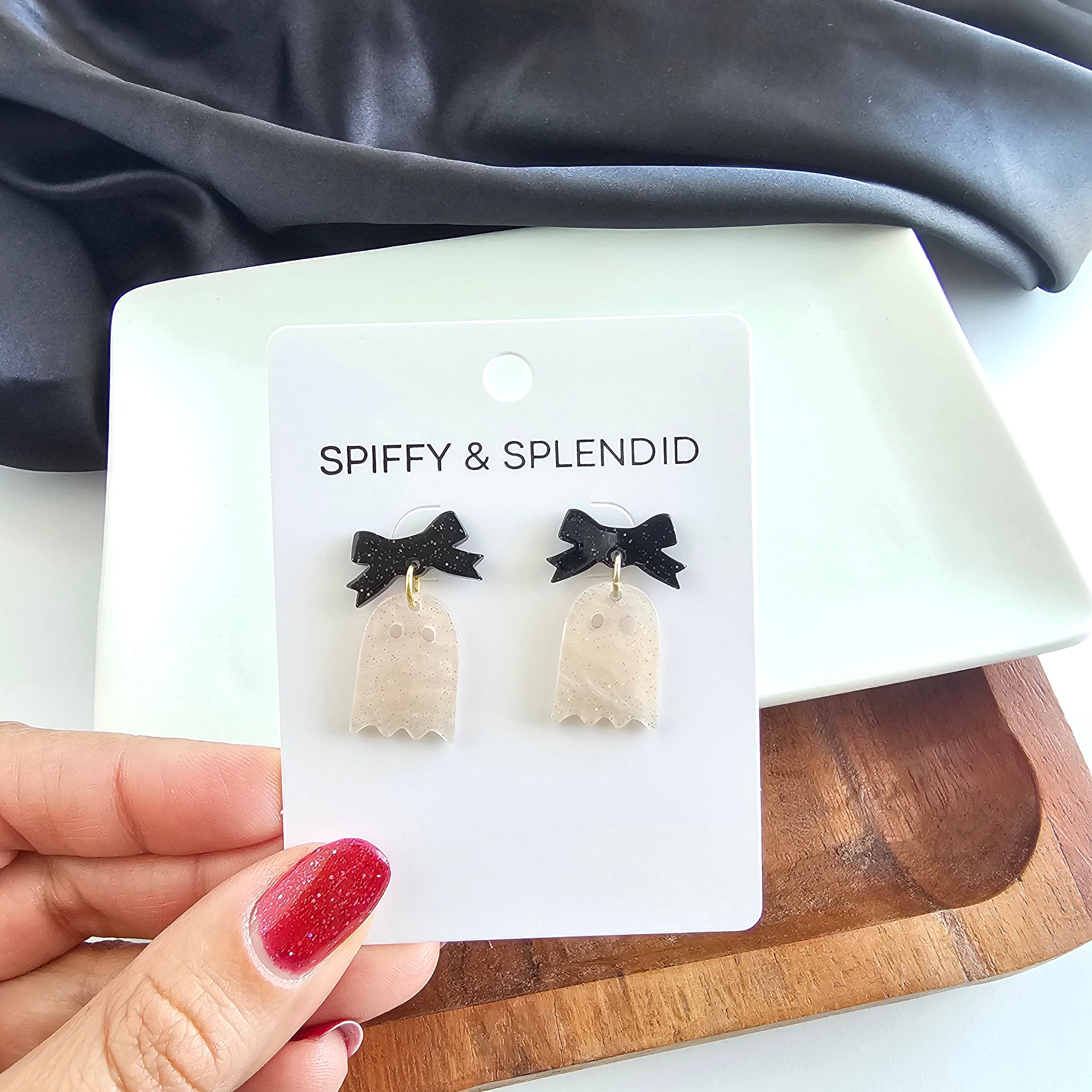 Mini Bow Ghost Earrings - Light Pink Shimmer