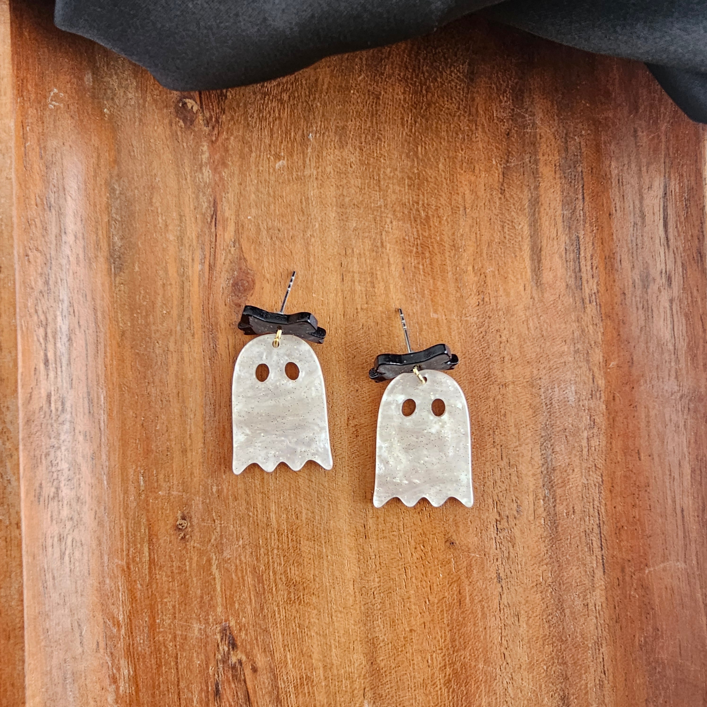 Bow Ghost Earrings - Light Pink Shimmer