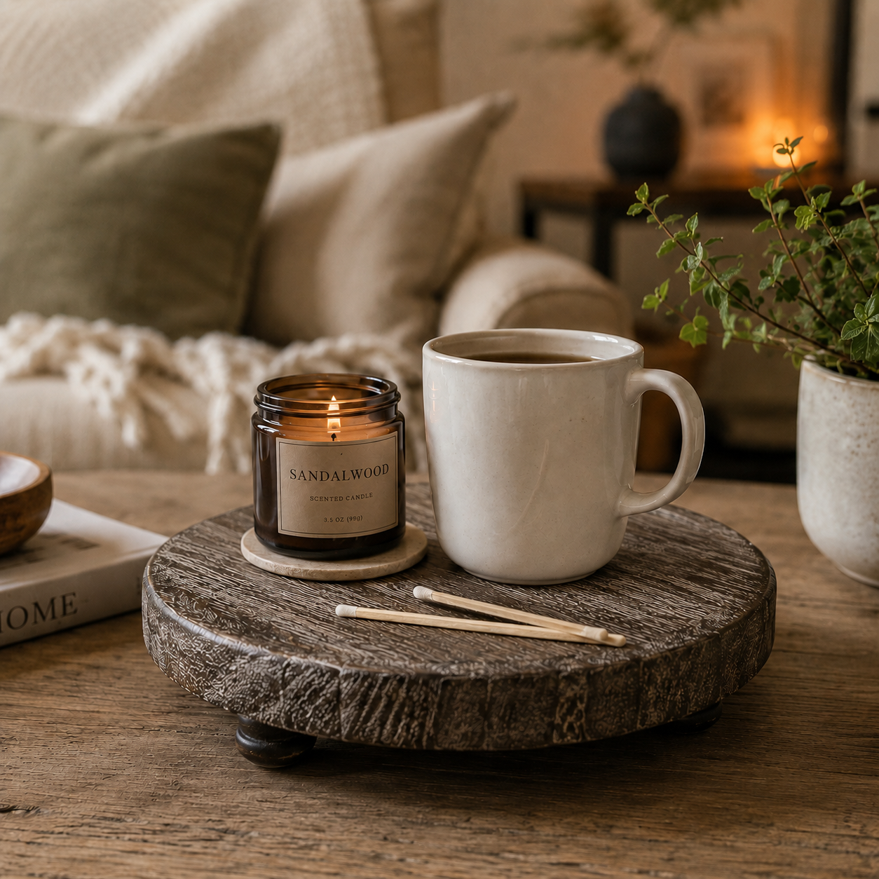 rustic round wood tray with ball feet
natural wood riser for soap and lotion bottles
decorative round wooden stand for plants
farmhouse kitchen decor round wood pedestal
modern rustic wooden tray riser for candles
round wood pedestal stand styled with flowers
natural wooden riser for bathroom countertop decor