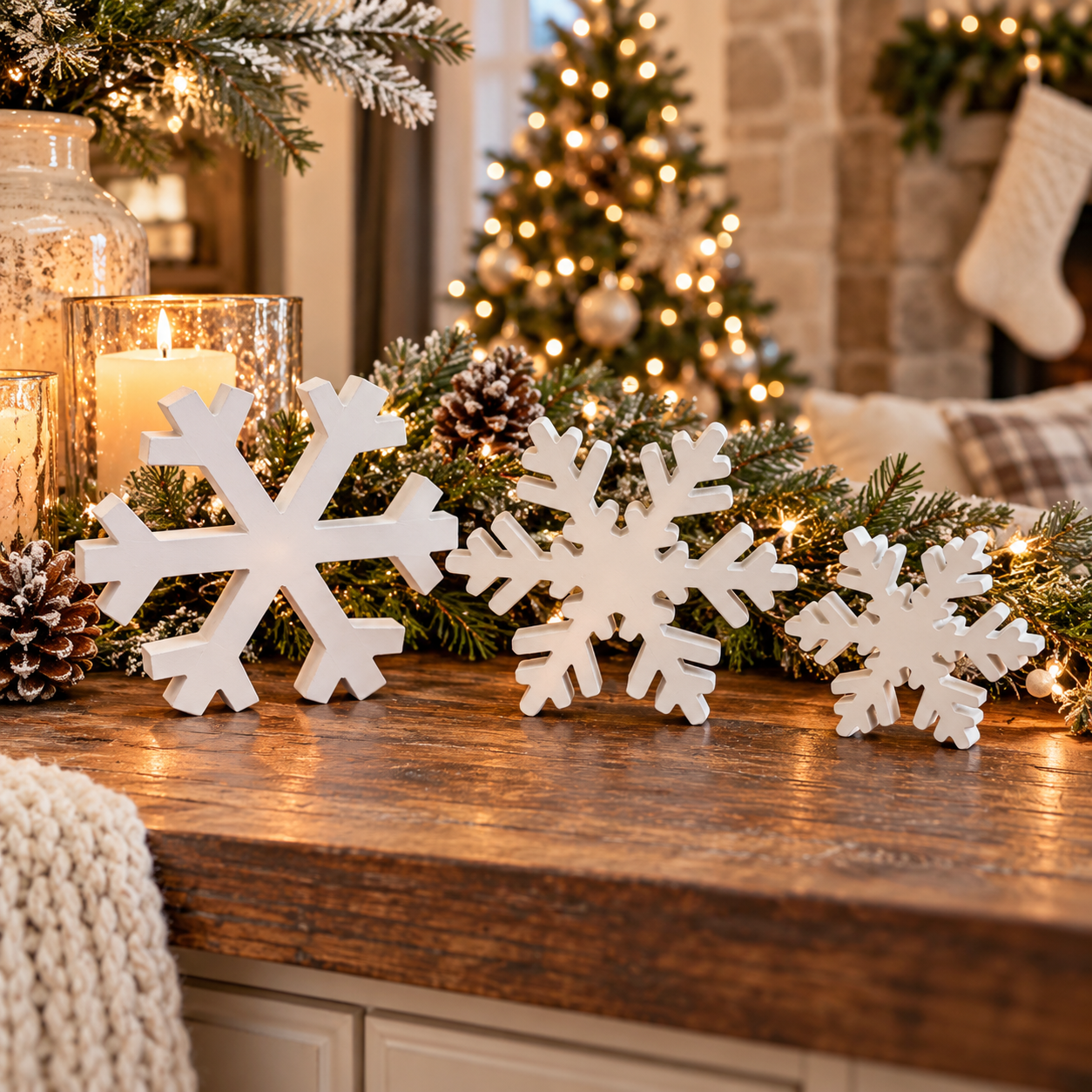 white farmhouse Christmas snowflakes
rustic winter snowflake decorations
farmhouse wooden snowflake decor
Christmas snowflake decorations for living room
