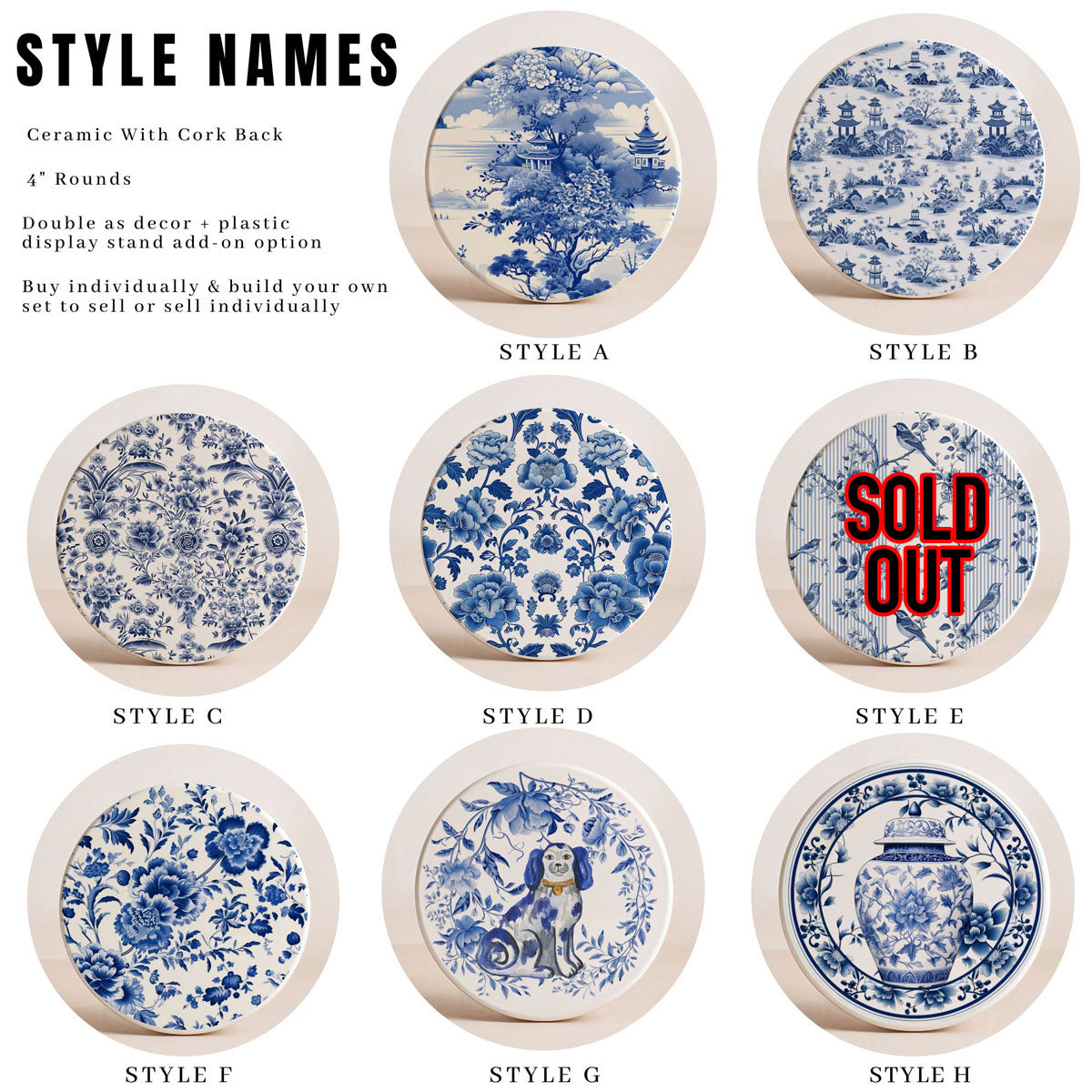 Chinoiserie Ceramic Coasters