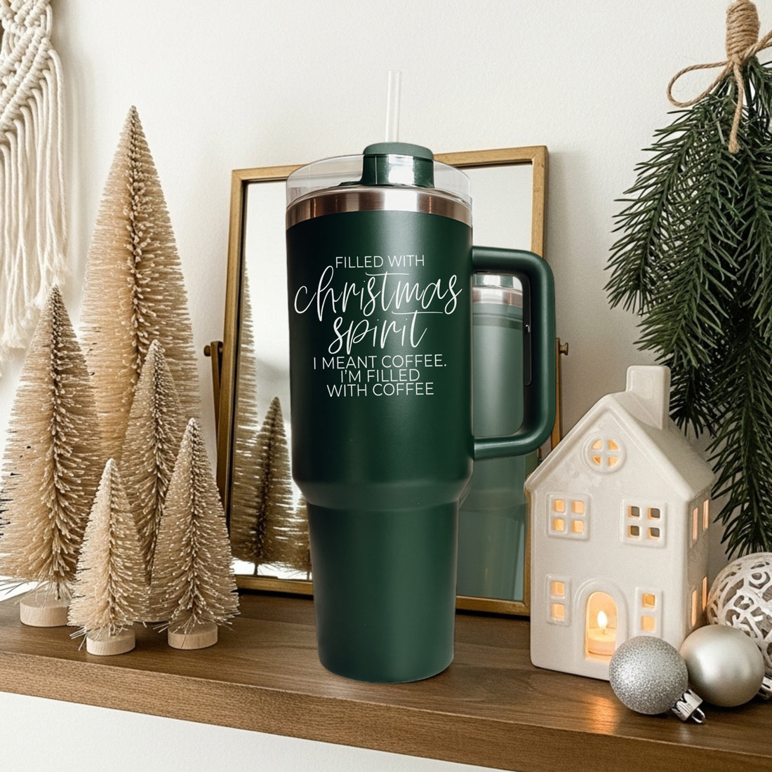 Christmas wake up tumbler - filled with Christmas spirit I meant coffee Im filled with coffee 40oz
Holiday morning routine tumbler 
Christmas morning survival tumbler 40 oz Holiday
Travel coffee mug for mom
mom travel mug