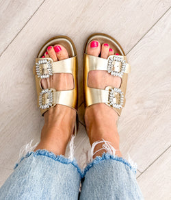 Stellar Rhinestone Buckle Slides in Gold