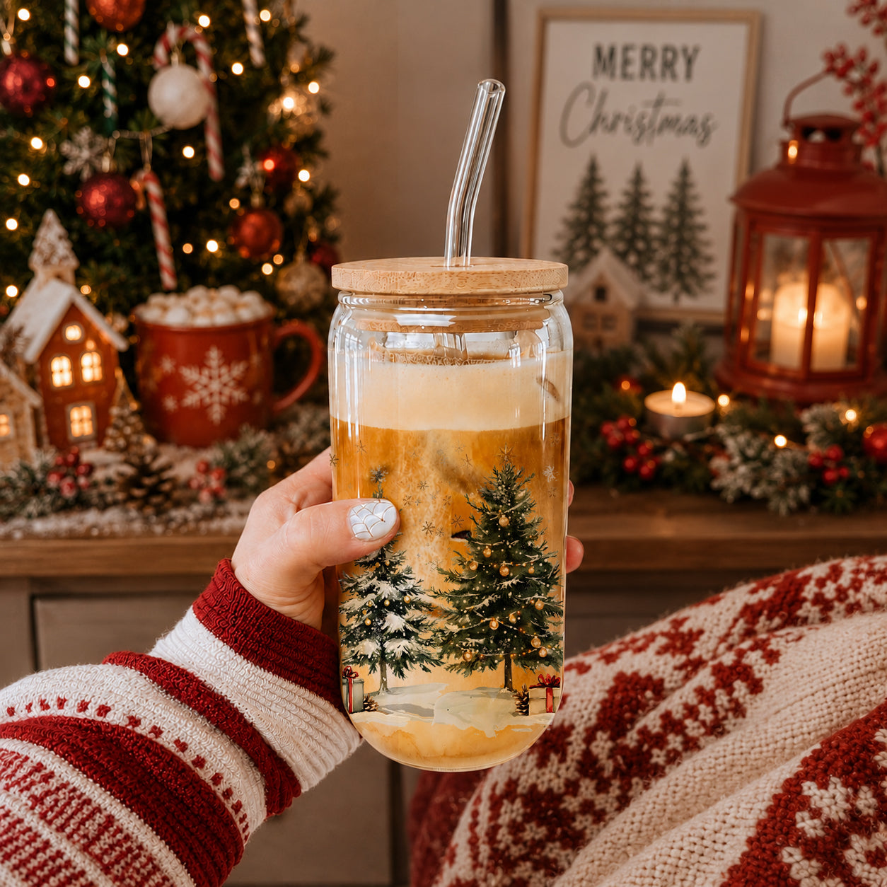 Christmas gifts for coffee lovers glass tumbler 17oz - Winter tree holiday drinkware bamboo lid glass straw
Holiday coffee gifts glass cup 17oz - Christmas tree winter wonderland kitchen accessories bamboo lid straw
Christmas kitchen gifts glass cup 17oz - Winter wonderland tumbler bamboo lid glass straw - Holiday tree design