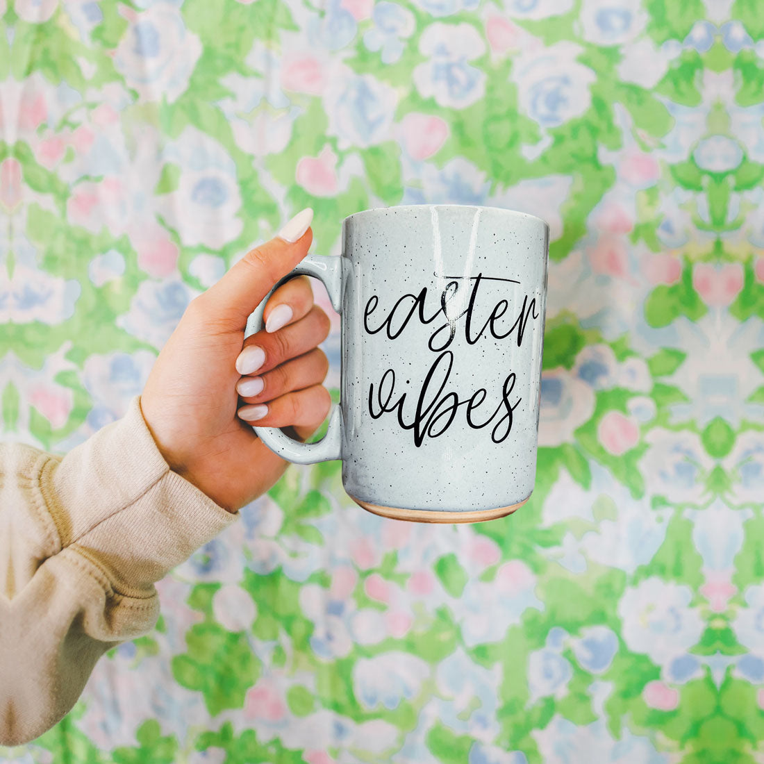 spring ceramic mug
easter coffee cup design
minimalist spring mug
speckled finish coffee cup