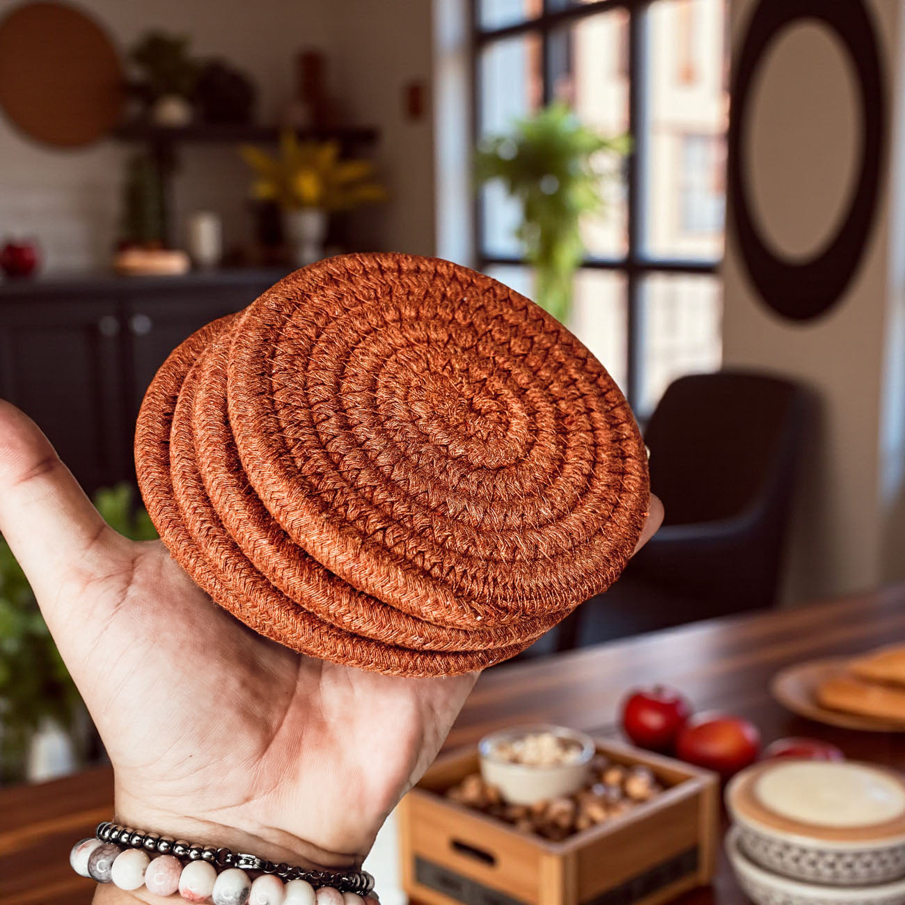 Seasonal braided rope coasters fall colors home decor gift bundle
Natural braided rope coasters fall autumn neutral gift packaging