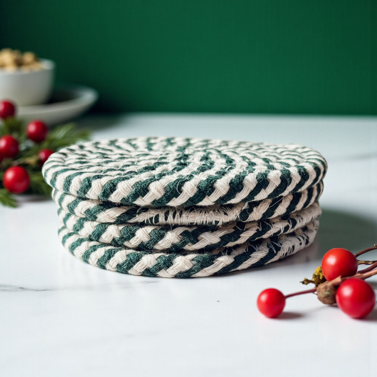 Mom Christmas gift candy cane coasters holiday braided rope
Teacher holiday gift candy cane coasters Christmas accessories
Hostess Christmas gift candy cane coasters holiday entertaining