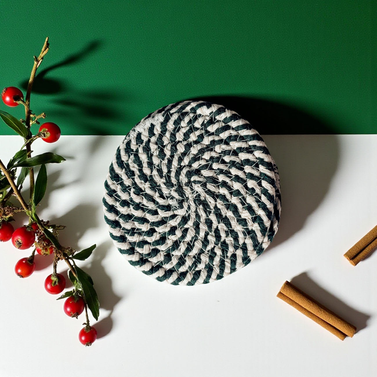 Holiday season candy cane coasters Christmas gift set braided
Festive candy cane coasters Christmas holiday home decor