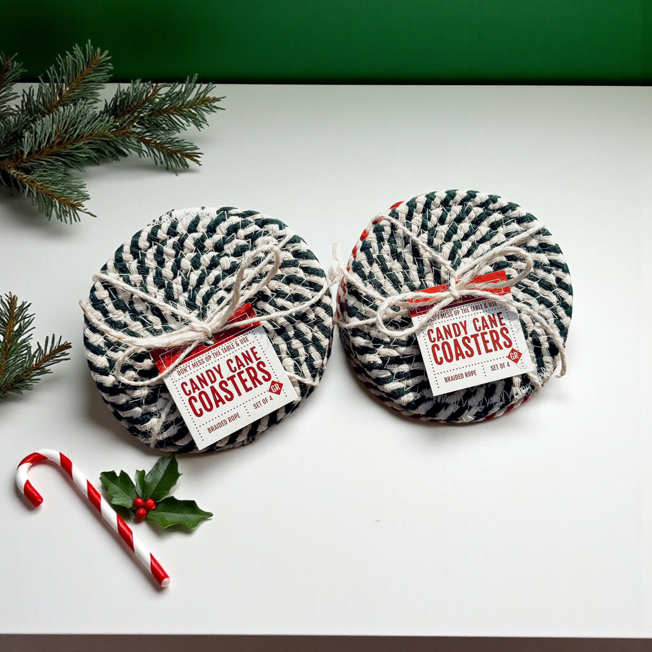 Handmade candy cane coasters Christmas holiday artisan braided
Small business candy cane coasters Christmas holiday braided rope
Independent maker candy cane coasters Christmas holiday accessories