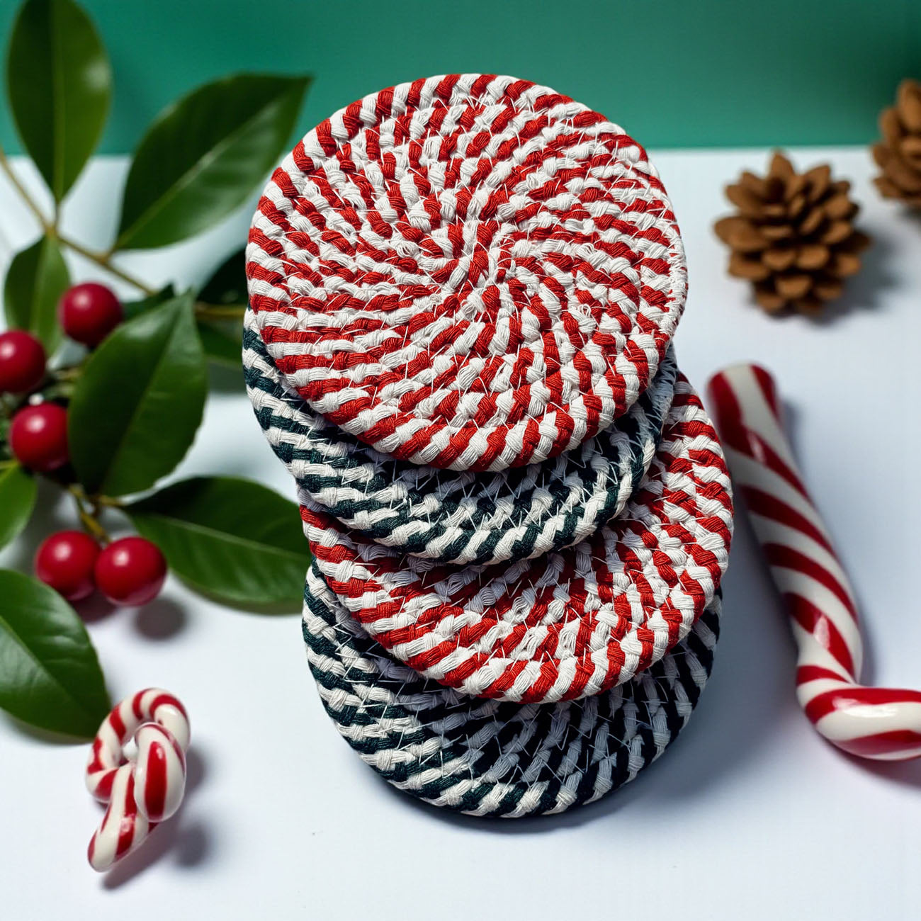 Christmas coffee table coasters candy cane striped holiday gift
Holiday bar coasters candy cane design Christmas home decor