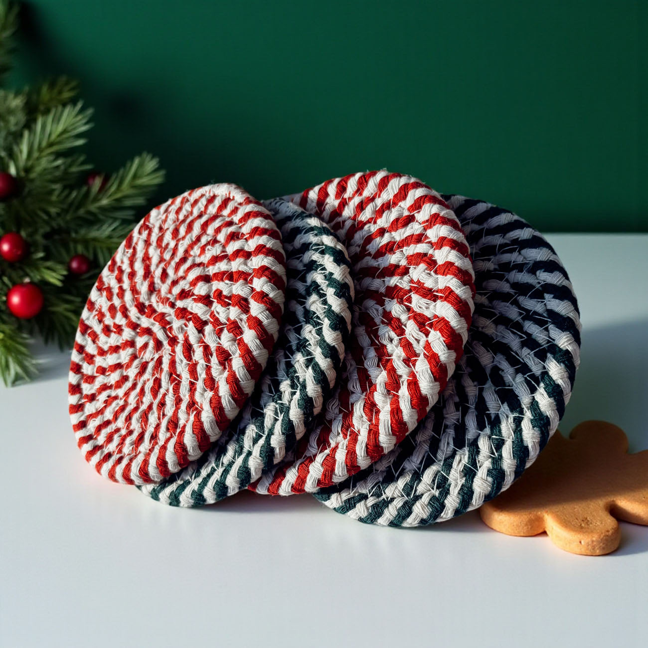 Holiday family gathering candy cane coasters Christmas gift
Christmas kitchen candy cane coasters holiday home decor
