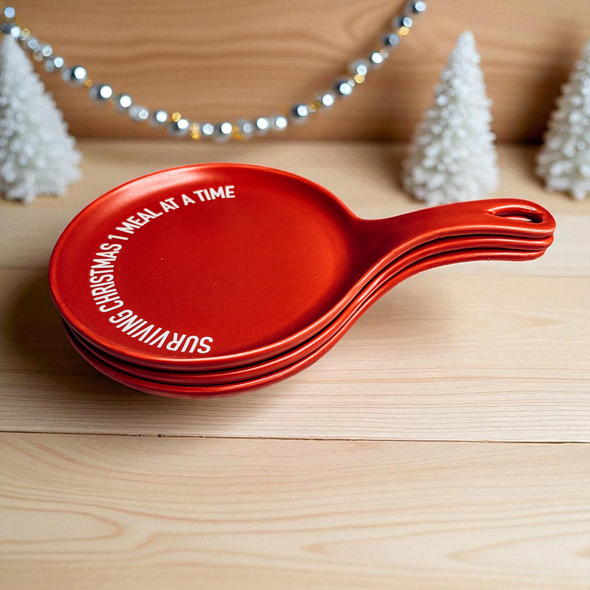 Holiday kitchen decor - red ceramic spoon rest for festive cooking
Perfect Christmas kitchen gift - red ceramic spoon rest and wooden spoon
Festive red spoon rest for holiday kitchen counter or stovetop