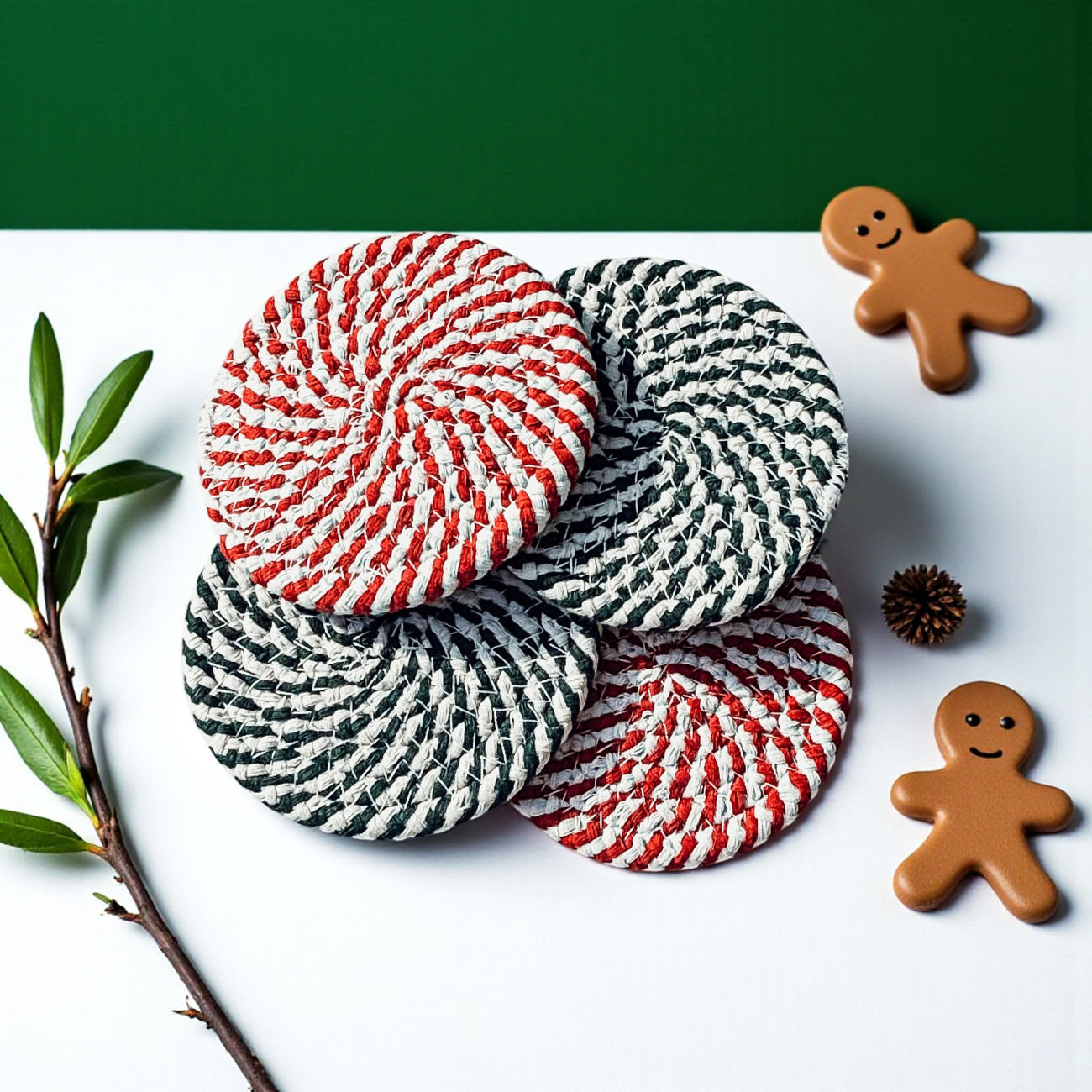 festive Christmas coasters mix pack red and green candy cane
peppermint swirl coasters red and green combo for holiday gifts