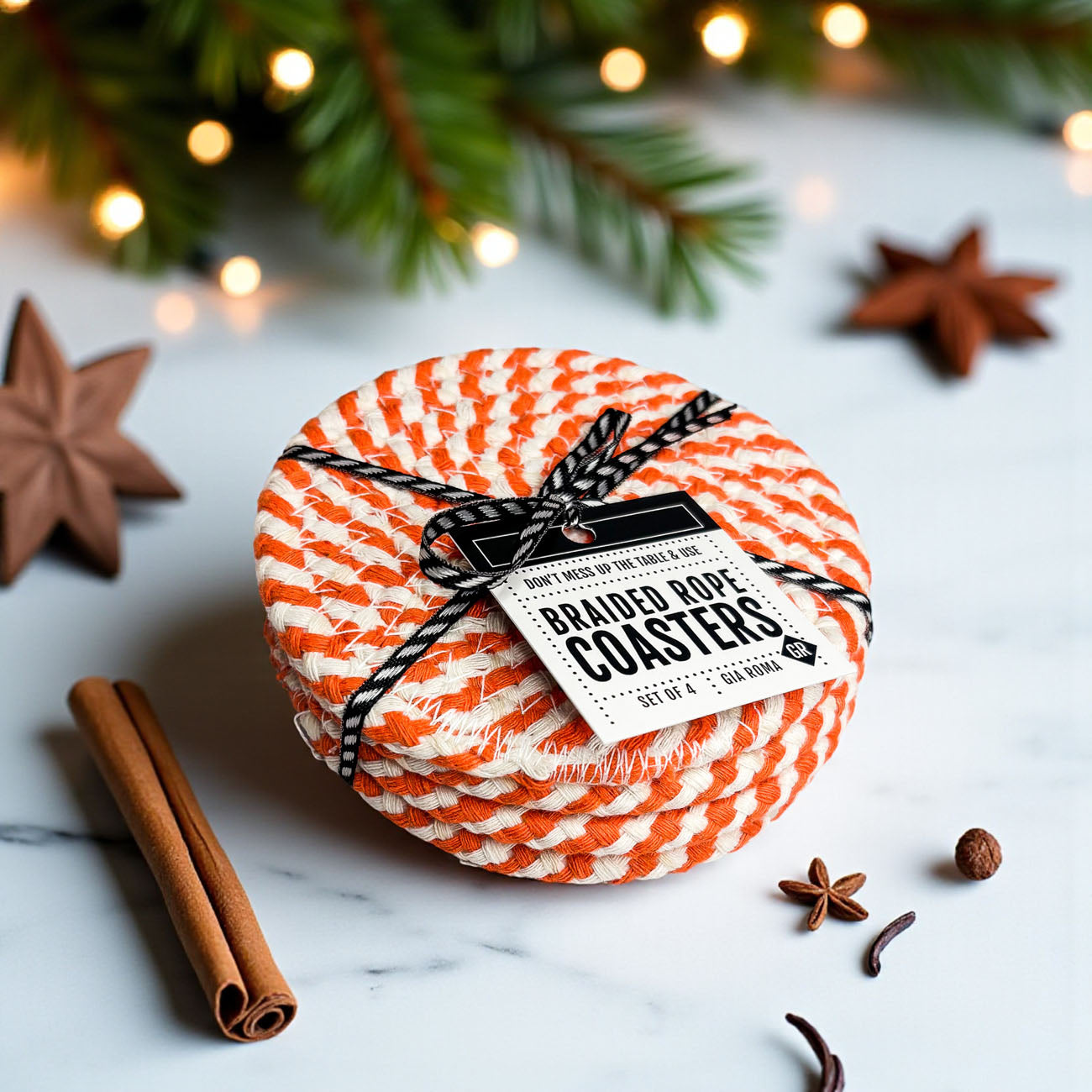 Fall hostess gift braided rope coasters neutral colors 4-pack
Thanksgiving table decor braided rope coasters gift set neutral