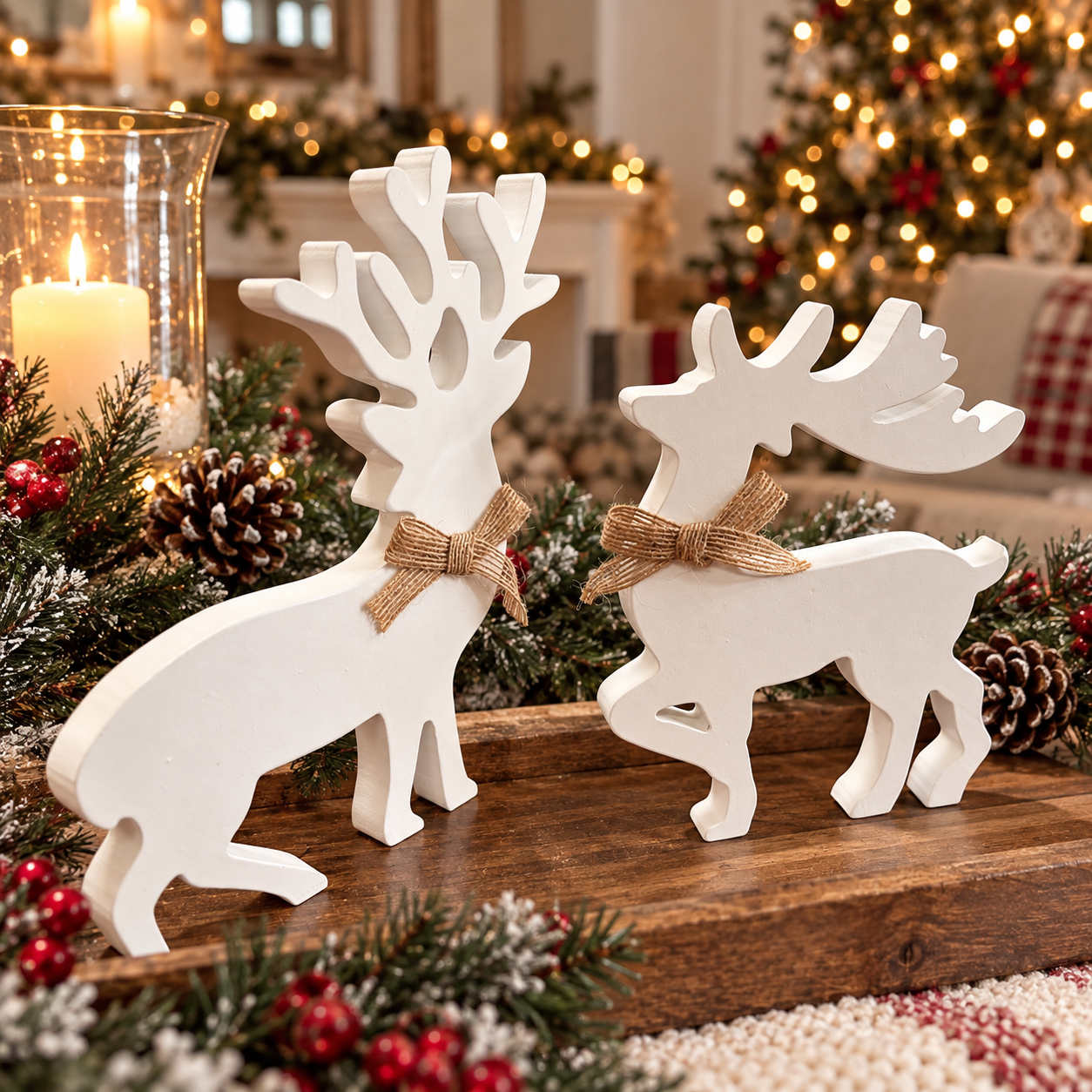 Wooden Reindeer Christmas Decor Set, White Farmhouse Holiday Decorations, Rustic Christmas Reindeer
Traditional Christmas décor with decorative reindeer