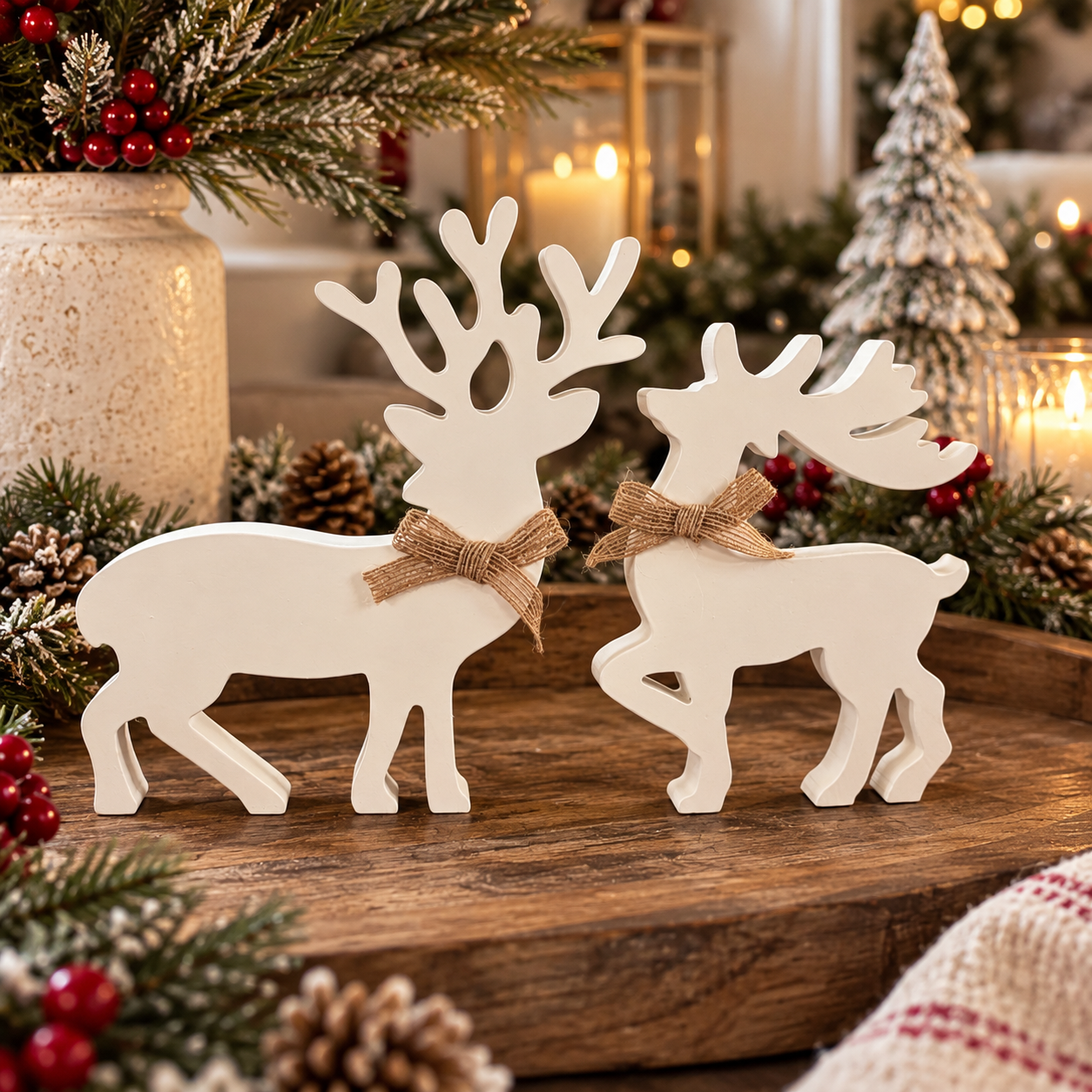 white deer Christmas home decorations
Christmas reindeer decorations for entryway
wooden Christmas deer shelf sitter
rustic white deer holiday decor
