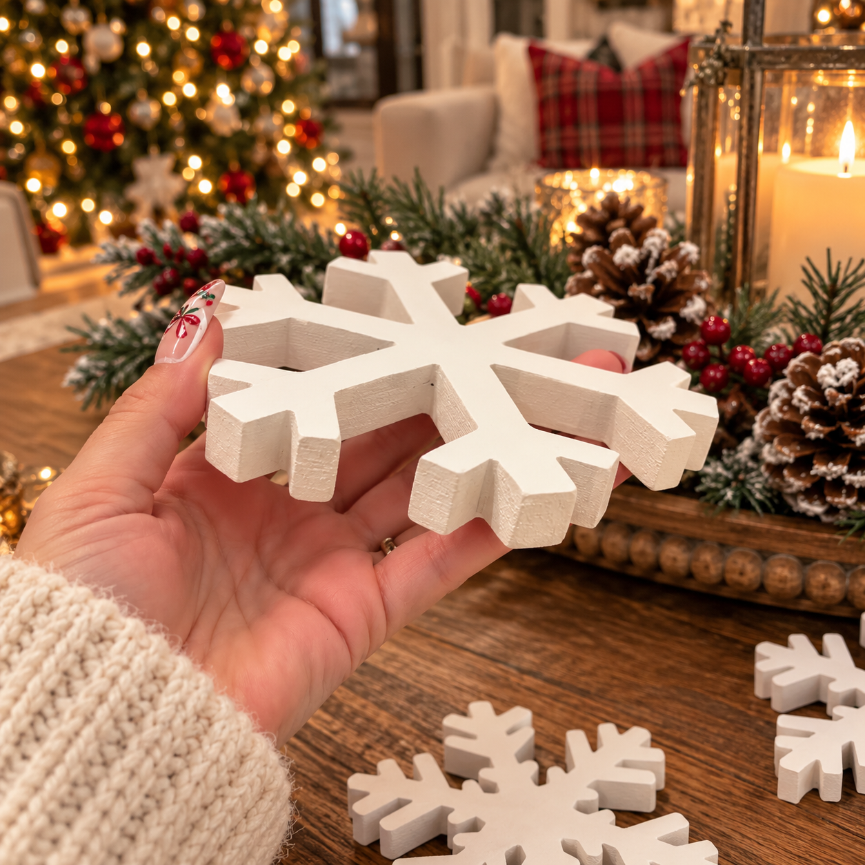 Christmas tabletop snowflake decor
rustic Christmas snowflake home decor
farmhouse wooden Christmas snowflakes
neutral white Christmas tabletop decor