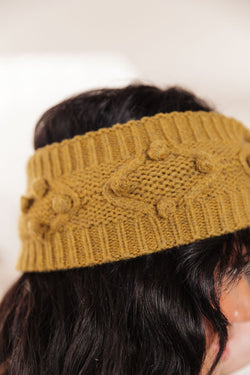 Pom Knit Head Wrap in Mustard