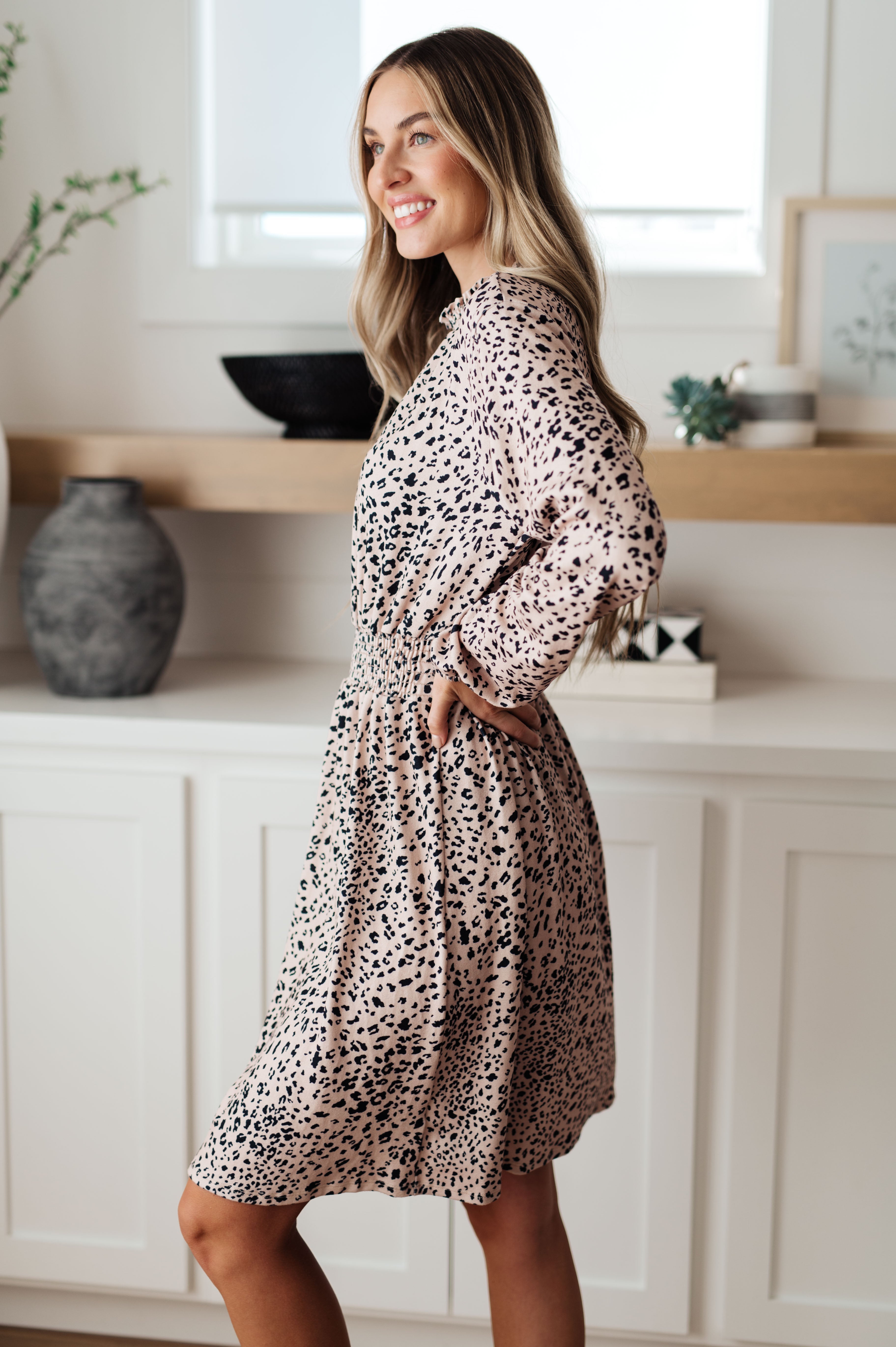 Ophelia Animal Print Shirred Waist Dress