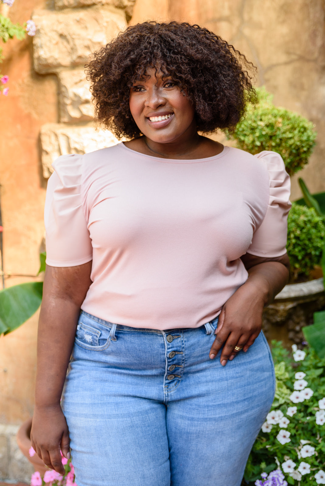 Rock On Puff Sleeve Top in Blush