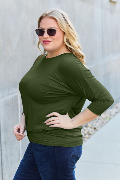 Basic Bae Full Size Round Neck Batwing Sleeve Blouse